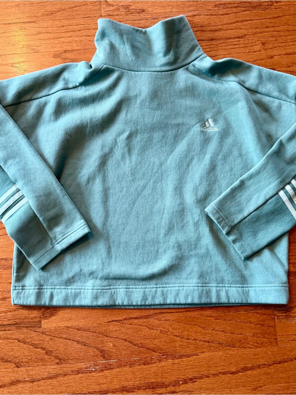 adidas Teal Blue Mock Neck Pullover with Sleeve Stripes